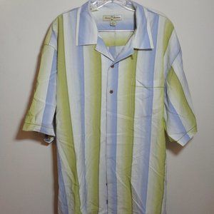 Tommy Bahama 100% Silk Wide Stripe Button Shirt XL